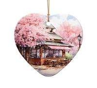 WZYCWB This Heart Shape ceramic Christmas tree Watercolor Cherry Blossoms printed with a pattern is perfect for winter Christmas party and home decor.