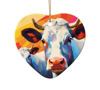 WZYCWB This Heart Shape ceramic Christmas tree Watercolor painting of two cows printed with a pattern is perfect for winter Christmas party and home decor.