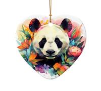 WZYCWB This Heart Shape ceramic Christmas tree Watercolor Panda printed with a pattern is perfect for winter Christmas party and home decor.