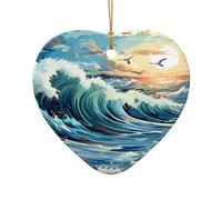 WZYCWB This Heart Shape ceramic Christmas tree Wave Sailboat Seagull printed with a pattern is perfect for winter Christmas party and home decor.