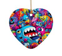 WZYCWB This Heart Shape ceramic Christmas tree Weird Animals printed with a pattern is perfect for winter Christmas party and home decor.