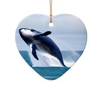 WZYCWB This Heart Shape ceramic Christmas tree Whales at sea printed with a pattern is perfect for winter Christmas party and home decor.