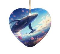 WZYCWB This Heart Shape ceramic Christmas tree Whales swimming under the sea printed with a pattern is perfect for winter Christmas party and home decor.