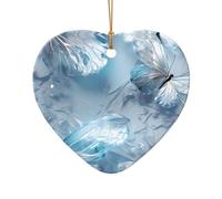 WZYCWB This Heart Shape ceramic Christmas tree White Crystal Butterflies printed with a pattern is perfect for winter Christmas party and home decor.