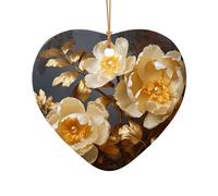 WZYCWB This Heart Shape ceramic Christmas tree White Gold Peony printed with a pattern is perfect for winter Christmas party and home decor.