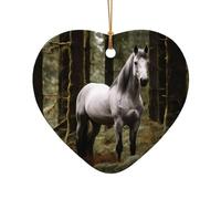 WZYCWB This Heart Shape ceramic Christmas tree White horse in the jungle printed with a pattern is perfect for winter Christmas party and home decor.