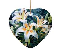 WZYCWB This Heart Shape ceramic Christmas tree White Lilies printed with a pattern is perfect for winter Christmas party and home decor.