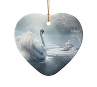 WZYCWB This Heart Shape ceramic Christmas tree White swan on ice printed with a pattern is perfect for winter Christmas party and home decor.