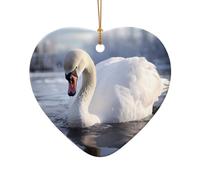WZYCWB This Heart Shape ceramic Christmas tree White swan playing in the water printed with a pattern is perfect for winter Christmas party and home decor.