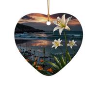 WZYCWB This Heart Shape ceramic Christmas tree Wild Lily Dream Flower Sea printed with a pattern is perfect for winter Christmas party and home decor.
