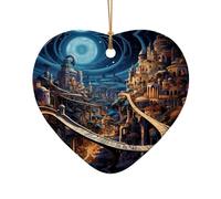 WZYCWB This Heart Shape ceramic Christmas tree Wonderful Road printed with a pattern is perfect for winter Christmas party and home decor.