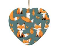 WZYCWB This Heart Shape ceramic Christmas tree Yellow fox printed with a pattern is perfect for winter Christmas party and home decor.