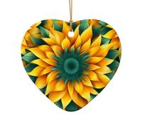 WZYCWB This Heart Shape ceramic Christmas tree yellow-green sunflower printed with a pattern is perfect for winter Christmas party and home decor.