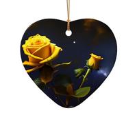 WZYCWB This Heart Shape ceramic Christmas tree Yellow Roses Starry Night printed with a pattern is perfect for winter Christmas party and home decor.