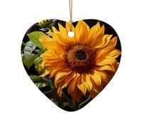 WZYCWB This Heart Shape ceramic Christmas tree yellow sunflower on a brown background printed with a pattern is perfect for winter Christmas party and home decor.