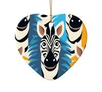 WZYCWB This Heart Shape ceramic Christmas tree zebra head printed with a pattern is perfect for winter Christmas party and home decor.