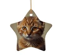 WZYCWB This Star Shape ceramic Christmas tree Amber pupil kitten illustration printed with a pattern is perfect for winter Christmas party and home decor.