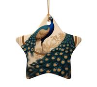 WZYCWB This Star Shape ceramic Christmas tree Art Deco Peacock printed with a pattern is perfect for winter Christmas party and home decor.