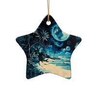 WZYCWB This Star Shape ceramic Christmas tree Beach at night printed with a pattern is perfect for winter Christmas party and home decor.