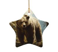 WZYCWB This Star Shape ceramic Christmas tree Bear in the forest printed with a pattern is perfect for winter Christmas party and home decor.