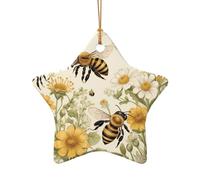 WZYCWB This Star Shape ceramic Christmas tree Bees collecting honey printed with a pattern is perfect for winter Christmas party and home decor.