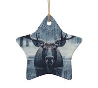 WZYCWB This Star Shape ceramic Christmas tree Big Bull Elk printed with a pattern is perfect for winter Christmas party and home decor.
