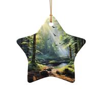 WZYCWB This Star Shape ceramic Christmas tree Birds of the Forest printed with a pattern is perfect for winter Christmas party and home decor.