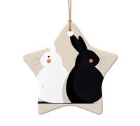 WZYCWB This Star Shape ceramic Christmas tree Black and white rabbit printed with a pattern is perfect for winter Christmas party and home decor.