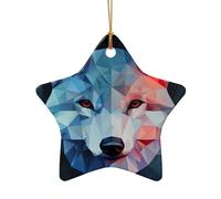 WZYCWB This Star Shape ceramic Christmas tree Block Wolf printed with a pattern is perfect for winter Christmas party and home decor.