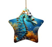 WZYCWB This Star Shape ceramic Christmas tree Blue Seahorse printed with a pattern is perfect for winter Christmas party and home decor.