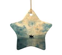 WZYCWB This Star Shape ceramic Christmas tree Boat on the horizon printed with a pattern is perfect for winter Christmas party and home decor.