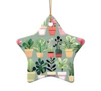 WZYCWB This Star Shape ceramic Christmas tree Bonsai plant printed with a pattern is perfect for winter Christmas party and home decor.