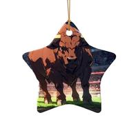 WZYCWB This Star Shape ceramic Christmas tree Brave Bull printed with a pattern is perfect for winter Christmas party and home decor.