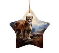 WZYCWB This Star Shape ceramic Christmas tree Brave Cougar printed with a pattern is perfect for winter Christmas party and home decor.