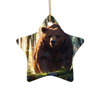 WZYCWB This Star Shape ceramic Christmas tree Brown bear in the forest printed with a pattern is perfect for winter Christmas party and home decor.