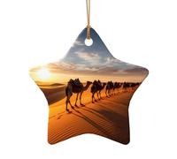 WZYCWB This Star Shape ceramic Christmas tree caravan of camels printed with a pattern is perfect for winter Christmas party and home decor.