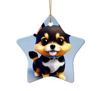WZYCWB This Star Shape ceramic Christmas tree Card Love Fancy Puppy printed with a pattern is perfect for winter Christmas party and home decor.