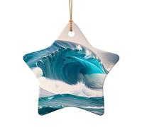 WZYCWB This Star Shape ceramic Christmas tree Cartoon blue sea wave printed with a pattern is perfect for winter Christmas party and home decor.