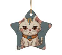 WZYCWB This Star Shape ceramic Christmas tree Cartoon line kitten pattern printed with a pattern is perfect for winter Christmas party and home decor.