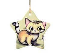 WZYCWB This Star Shape ceramic Christmas tree Cat and Butterfly printed with a pattern is perfect for winter Christmas party and home decor.