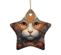 WZYCWB This Star Shape ceramic Christmas tree Cat's eye close-up printed with a pattern is perfect for winter Christmas party and home decor.