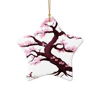 WZYCWB This Star Shape ceramic Christmas tree Cherry Blossoms Tree printed with a pattern is perfect for winter Christmas party and home decor.
