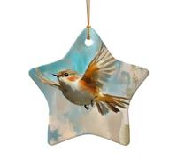 WZYCWB This Star Shape ceramic Christmas tree Chubby little bird flying printed with a pattern is perfect for winter Christmas party and home decor.