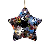 WZYCWB This Star Shape ceramic Christmas tree color block puzzle printed with a pattern is perfect for winter Christmas party and home decor.