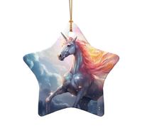 WZYCWB This Star Shape ceramic Christmas tree Colorful Fur Unicorn printed with a pattern is perfect for winter Christmas party and home decor.