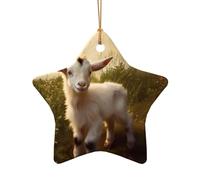 WZYCWB This Star Shape ceramic Christmas tree Cute baby goat printed with a pattern is perfect for winter Christmas party and home decor.