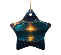 WZYCWB This Star Shape ceramic Christmas tree Dream Core Wave printed with a pattern is perfect for winter Christmas party and home decor.
