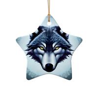 WZYCWB This Star Shape ceramic Christmas tree Fierce wolf head printed with a pattern is perfect for winter Christmas party and home decor.