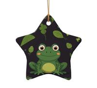 WZYCWB This Star Shape ceramic Christmas tree frog background printed with a pattern is perfect for winter Christmas party and home decor.
