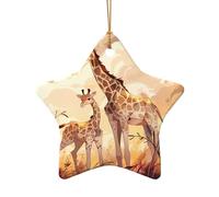 WZYCWB This Star Shape ceramic Christmas tree Giraffe mother and child printed with a pattern is perfect for winter Christmas party and home decor.